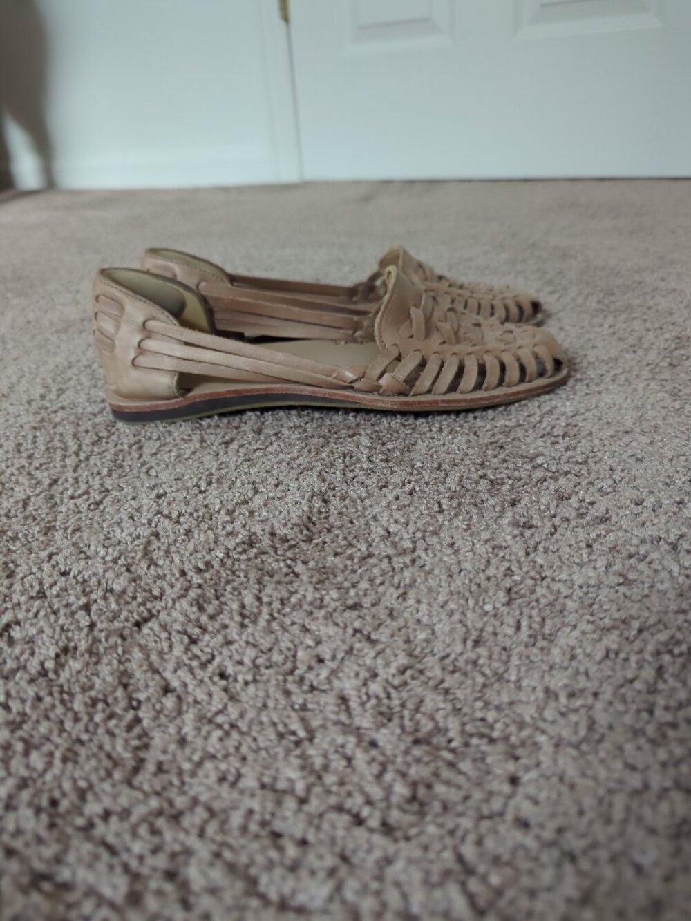 Nisolo Almond Leather Huarache Woven Slip On Sandals Flats Womens 8 Peru - Picture 2 of 10